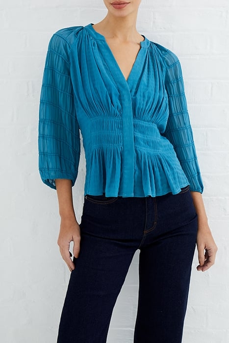 CORA PLEATED SMOCK TOP BLUE 1