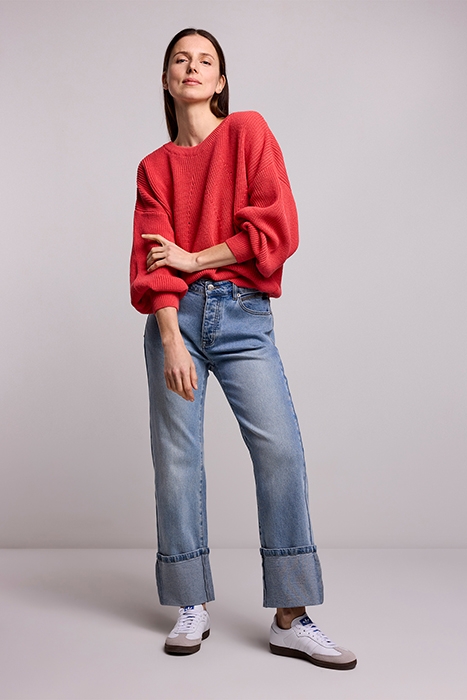 BALLOON SLEEVE SWEATER ACRYLIC KNIT BRIGHT CORAL 3