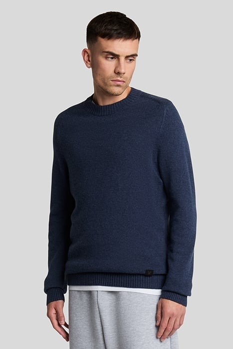 SADDLE SLEEVE CREW NECK JUMPER NAVY HEATHER 1