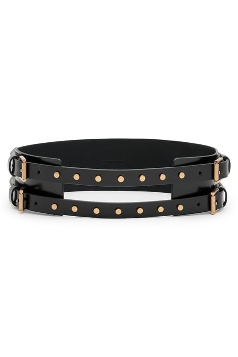 ELODIE DOUBLE BELT PATENT BLACK/BRASS 3