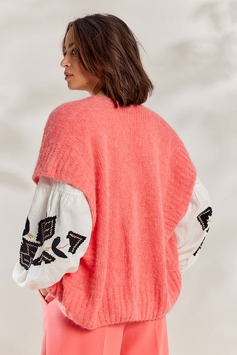 SLEEVELESS CARDIGAN MOHAIR BLEND KNIT BRIGHT CORAL 2