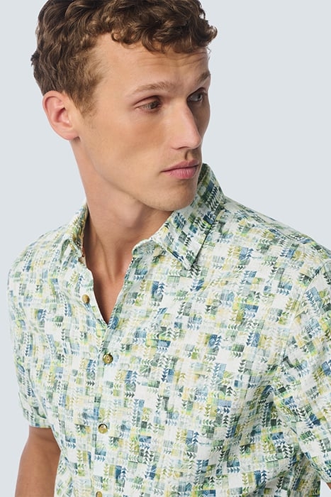 SHIRT SHORT SLEEVE ALLOVER PRINTED WITH LINEN AQUA 6