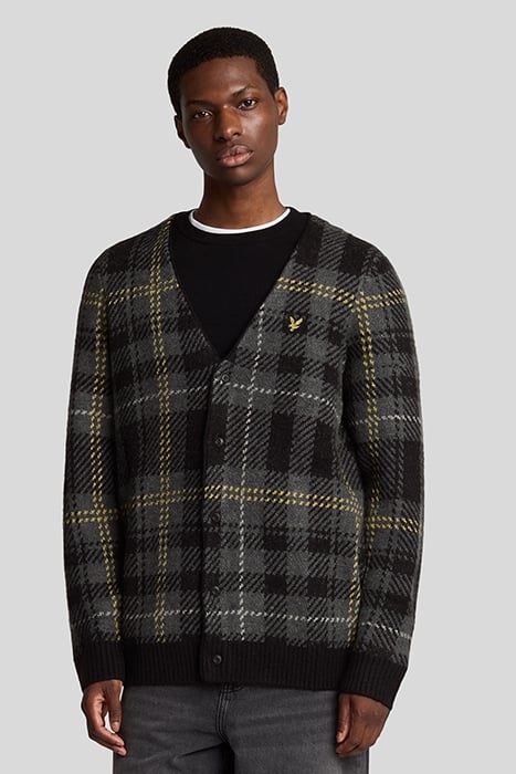 BRUSHED TARTAN CARDIGAN JET BLACK 1
