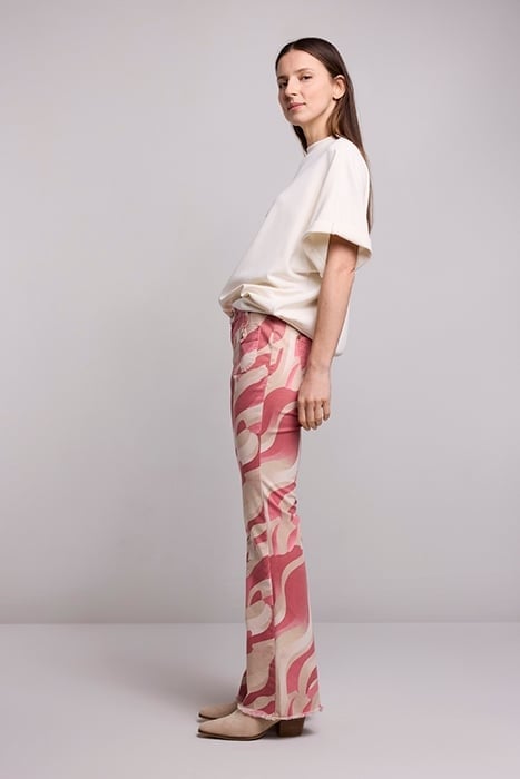 FLARED PANTS FANCY PRINTED TWILL BRIGHT CORAL 5