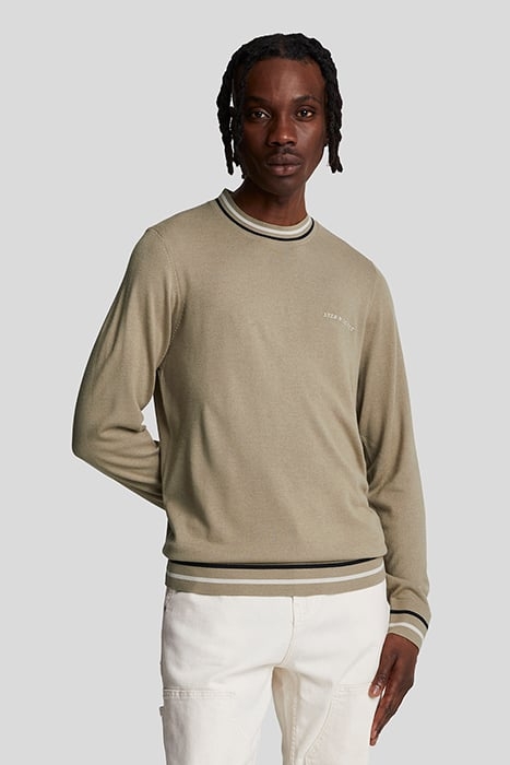 EMBROIDERED TIPPED CREW NECK JUMPER SAGE UNIFORM 1