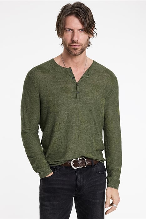 AGUSTIN REGULAR FIT LS HENLEY WITH DISTR TARP GREEN 1