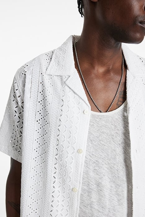 DAN CAMP COLLAR SHIRT IN EMBROIDERED FAB WHITE 3