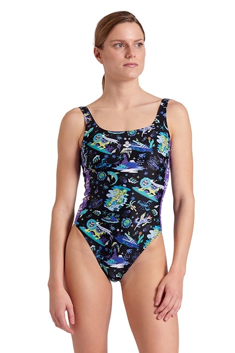 WOMEN'S ARENA FUN PLANET SWIMSUIT U BACK BLACK MULTI 1