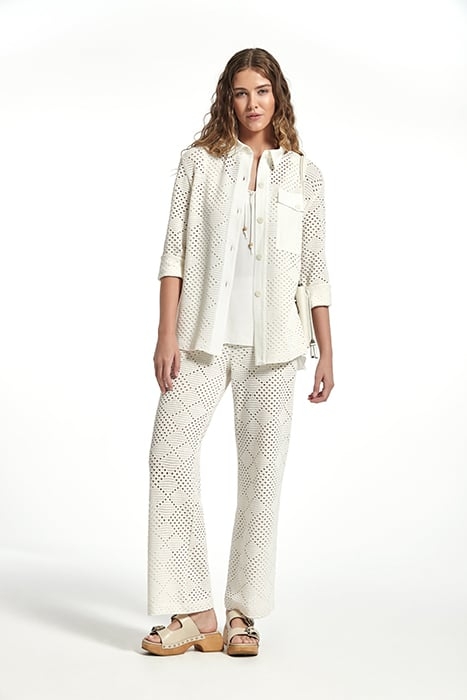 CROCHET EFFECT KNIT BIBER OVERSHIRT ECRU 1