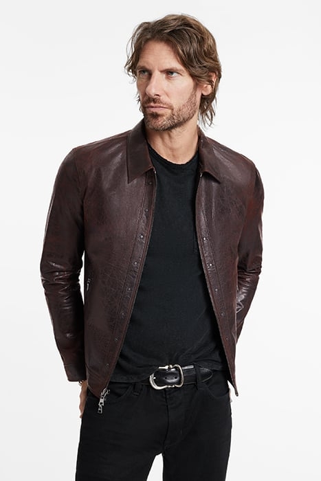 ZIP POCKET LEATHER CARGO JACKET SEPIA 1