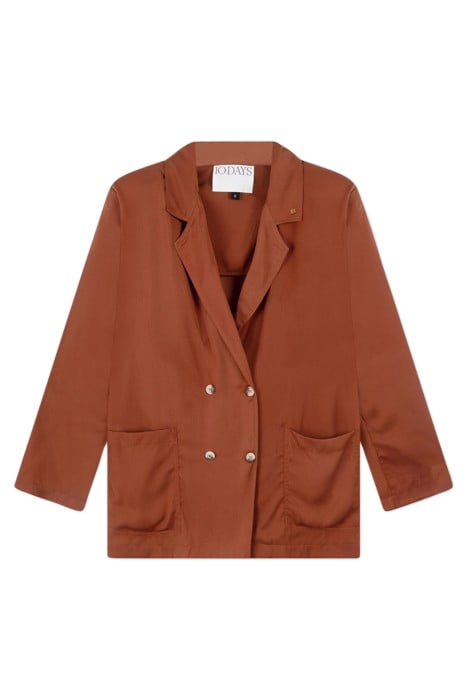 DOUBLE BREASTED SATIN BLAZER SADDLE BROWN 3