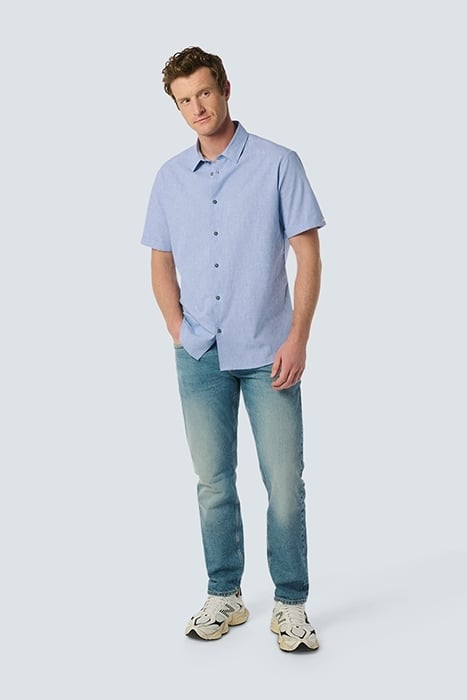 SHIRT SHORT SLEEVE 2 TONE WITH LINEN COBALT 3
