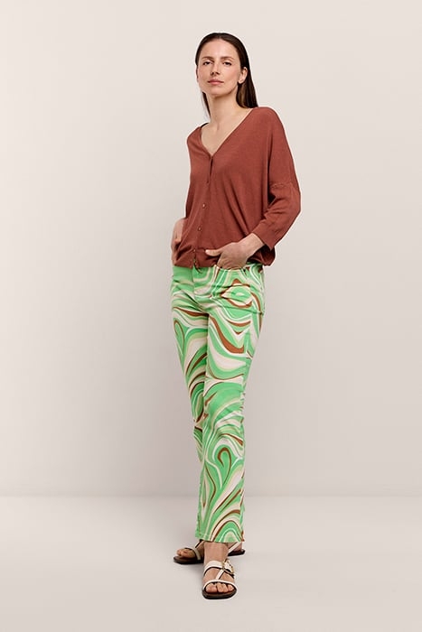 CROPPED FLARED PANTS SWIRL PRINT STRETCH TWILL ISLAND GREEN 1