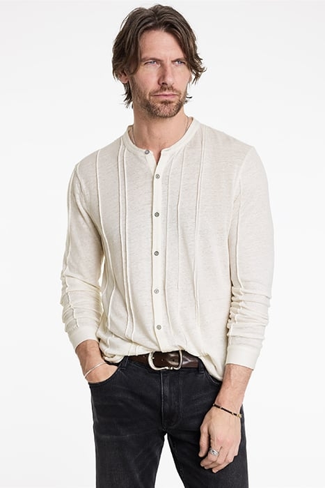 DYCKMAN REGULAR FIT LS BAND COLLAR SHIRT EGG SHELL 1