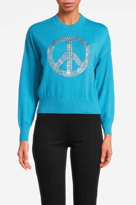 PEACE SYMBOL COTTON SWEATER BLUE 1