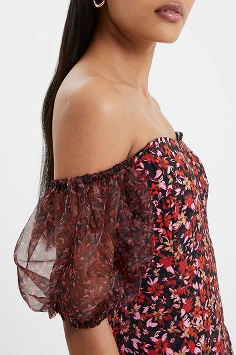 CLARA FLAVIA TEXT PUF SLV DRES BLACK 4