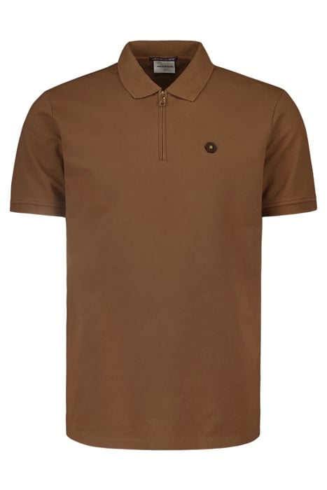 POLO ZIP PIQUE GARMENT DYED STRETCH BROWN 4