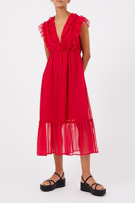 HIGH SUMMER CRINKLE V NECK DRS RED 1