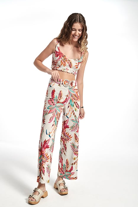 PRINTED STRECH LINEN GARMEN TOP PINK MULTICOLOR 1