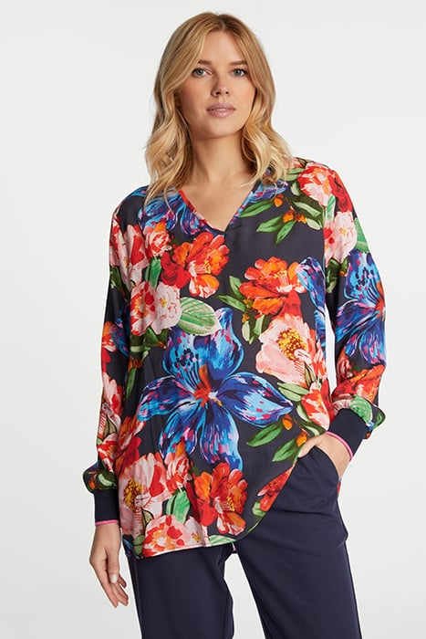 PRINTED V-NECK BLOUSE WITH KNIT CUFFS RED SALSA 1