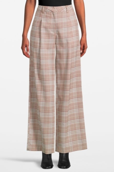 ROSE - PLEATED HIGH RISE WIDE LEG CHECK PANT PRINCE OF WALES 1