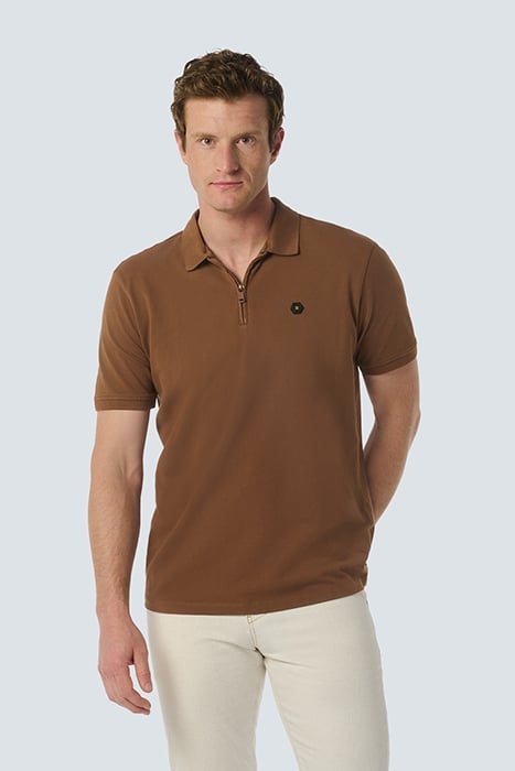 POLO ZIP PIQUE GARMENT DYED STRETCH BROWN 1