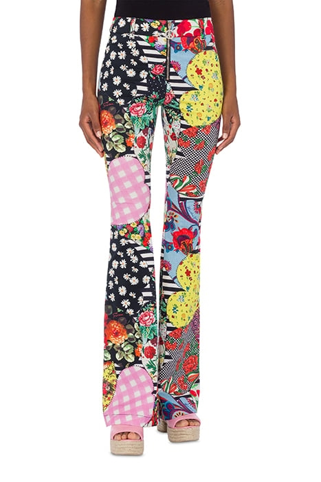 PATCHWORK PRINT FLARE TROUSERS MULTICOLOR 1