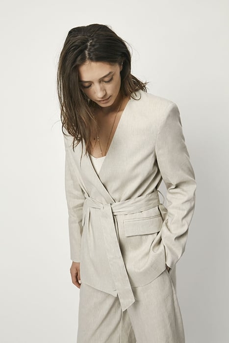 SERA BELTED LINEN BLAZER WHISPER CHALK 1