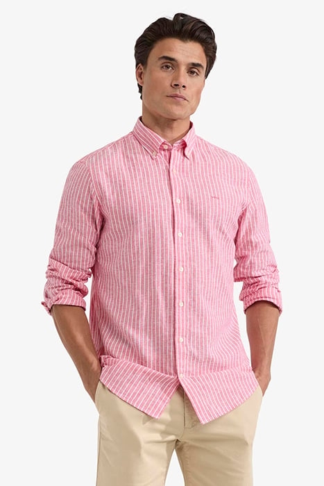 COTTON LINEN STRIPE SHIRT RED 1
