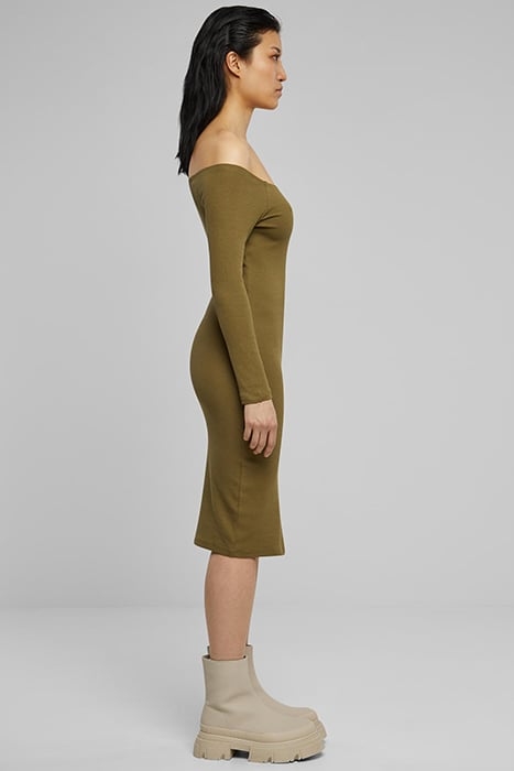 LADIES OFF SHOULDER LONGSLEEVE RIB DRESS TINIOLIVE 7
