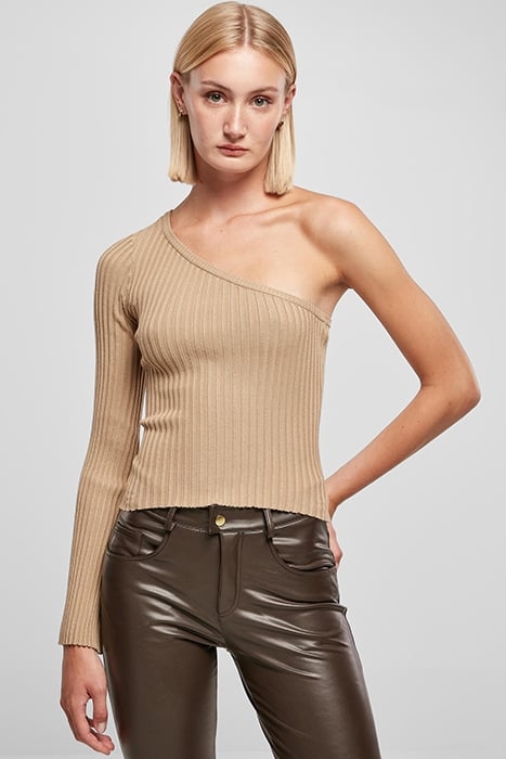 LADIES SHORT RIB KNIT ONE SLEEVE SWEATER UNIONBEIGE 1