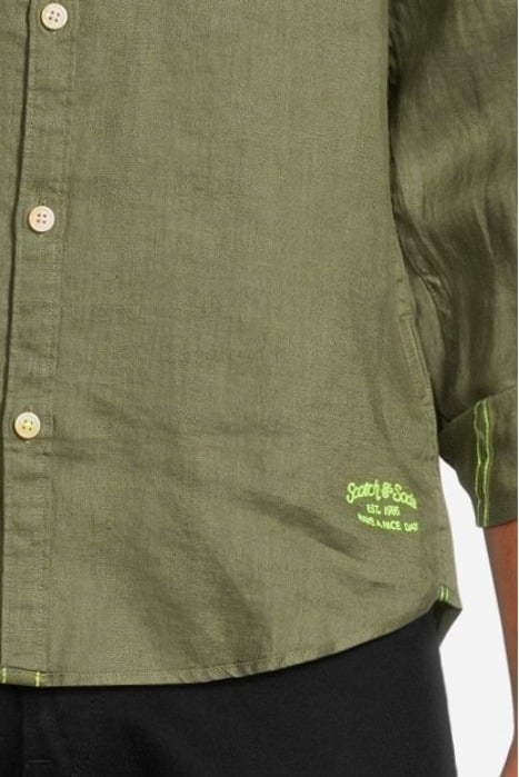 LINEN SHIRT WITH SLEEVE ROLL-UP ARMY 4