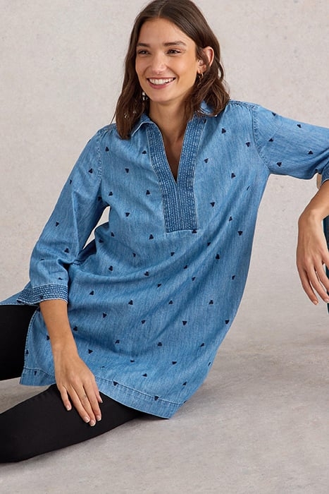 BLAIRE DENIM EMBROIDERED TUNIC MID DENIM 4