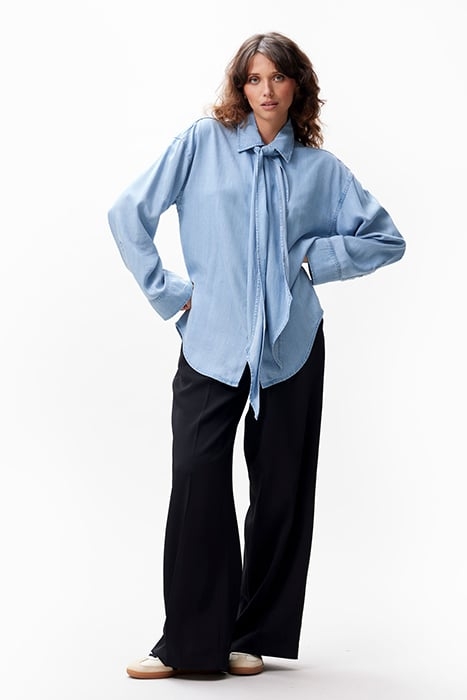 DENIM BLOUSE WITH DETACHABLE BOW LIGHT BLUE 2