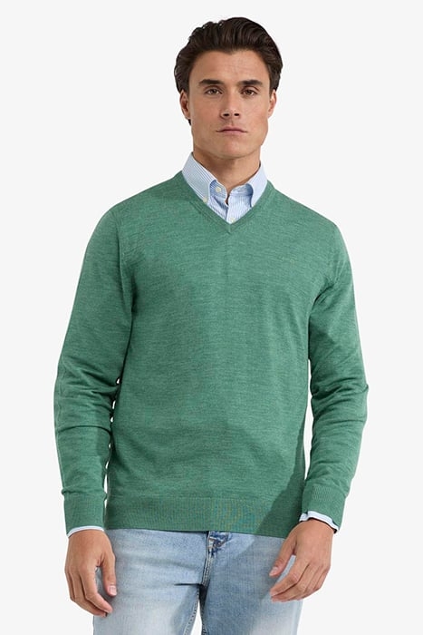 FINE MERINO V-NECK SWEATER ICE GREEN 1