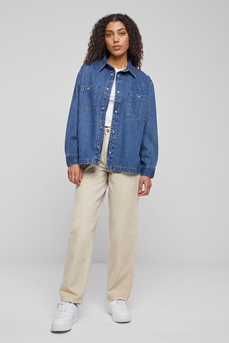 LADIES OVERSIZED DENIM SHIRT MID INDIGO WASHED 3