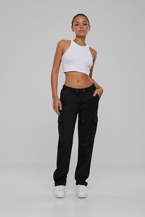 LADIES HIGH WAIST TWILL CARGO PANTS BLACK 3
