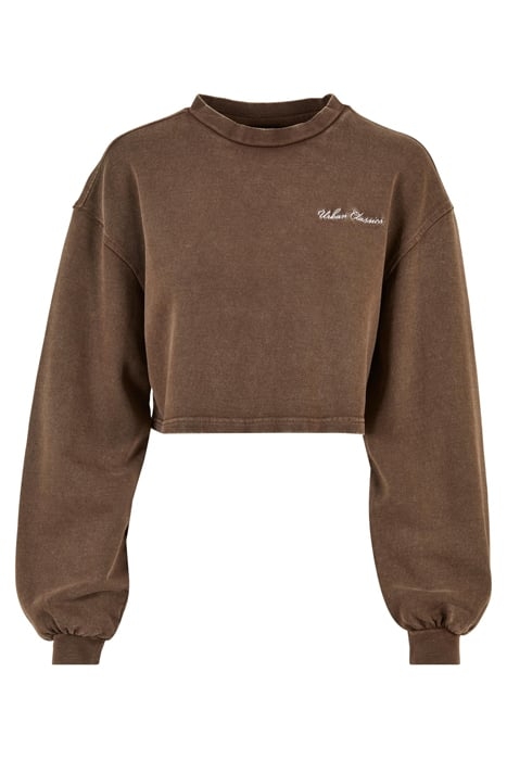 LADIES CROPPED SMALL EMBROIDERY TERRY CREWNECK BROWN 4