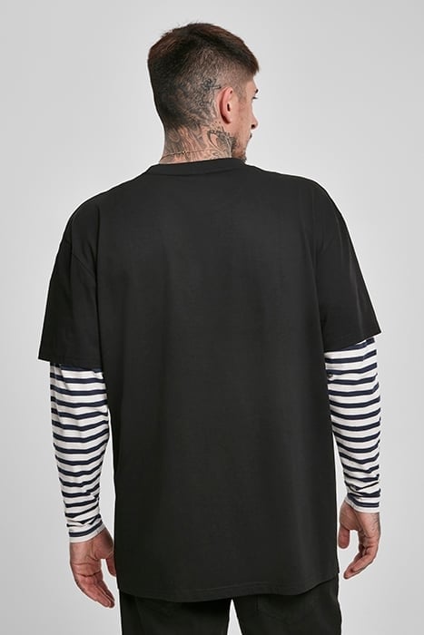 OVERSIZED DOUBLE LAYER STRIPED LS TEE BLACK 2