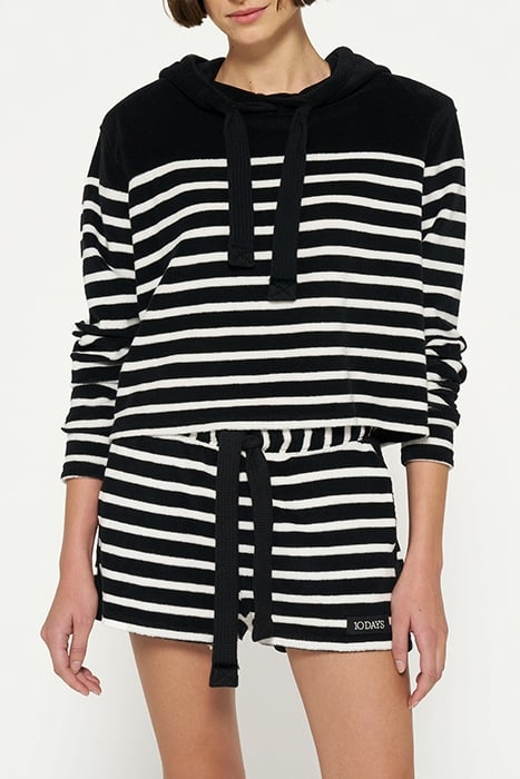 TERRY HOODIE STRIPES BLACK/ECRU 1