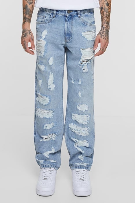 HEAVY OUNCE STRAIGHT FIT HEAVY DESTROYED JEANS NEW LIGHT BLU 1