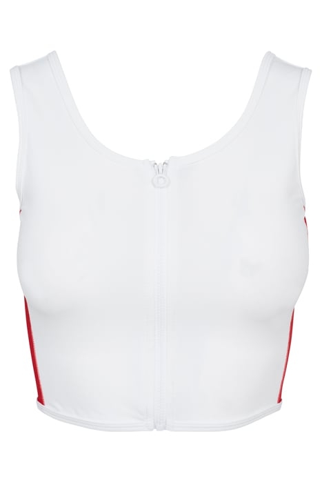 LADIES SIDE STRIPE CROPPED ZIP TOP WHITE/FIRERED/NAVY 1