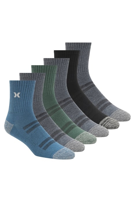 6PK MENS 1/2 TERRY HI QTR CREW BLUE / TAN 1