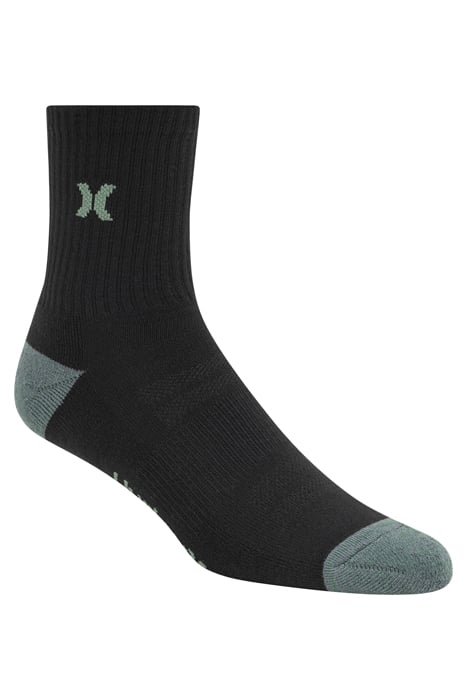 6PK MENS 1/2 TERRY HI QTR CREW BLACK/GREEN 2