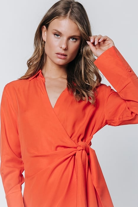 HETTE UNI WRAP MINI DRESS BRIGHT ORANGE 6