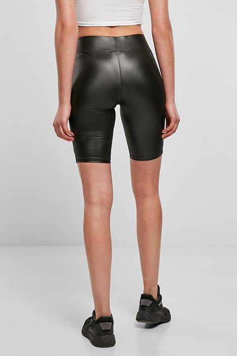 LADIES SYNTHETIC LEATHER CYCLE SHORTS BLACK 2