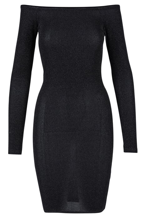 LADIES OFF SHOULDER LONGSLEEVE GLITTER DRESS BLACK 4
