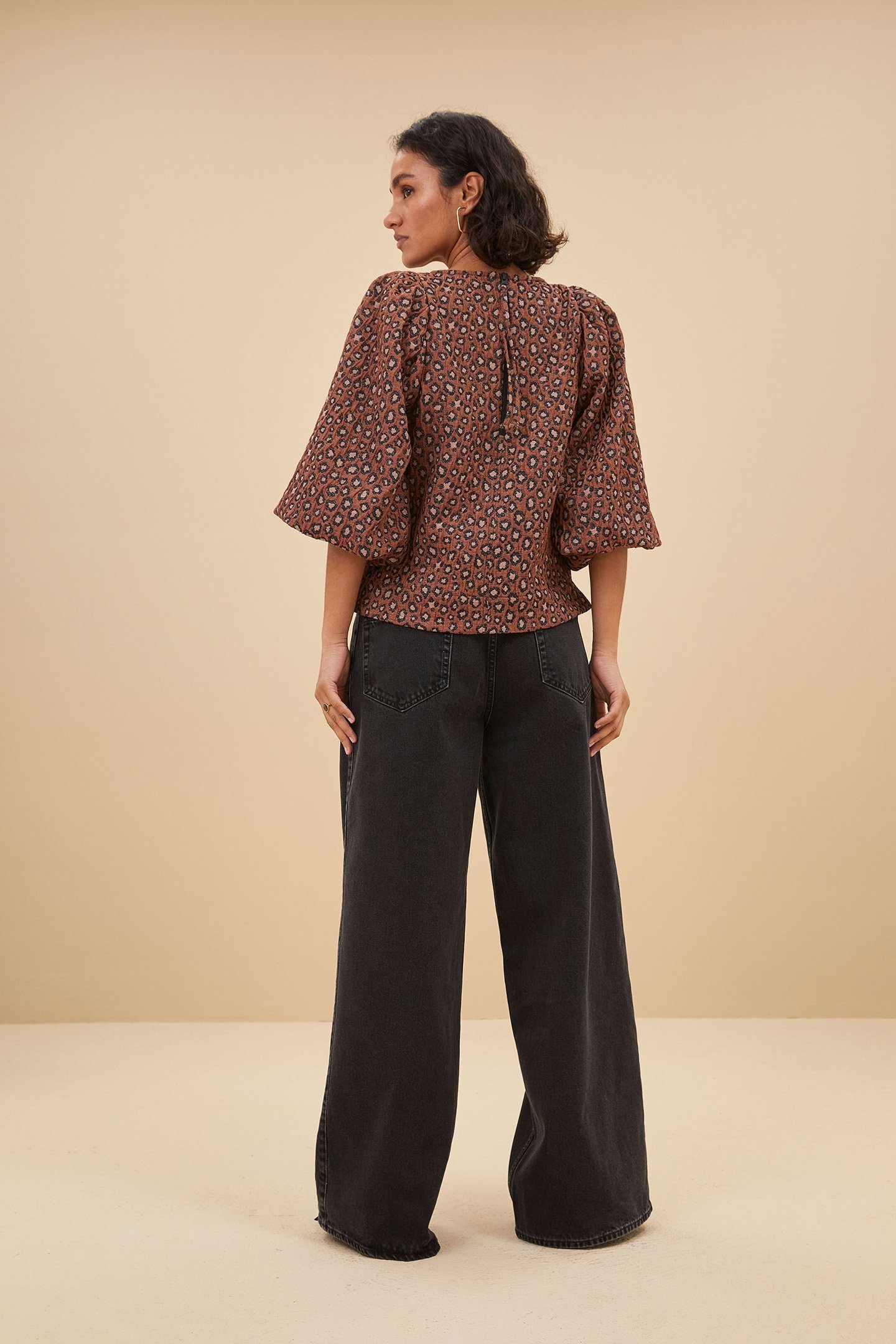 ZASU JACQUARD BLOUSE BROWN PANTER PRINT 3