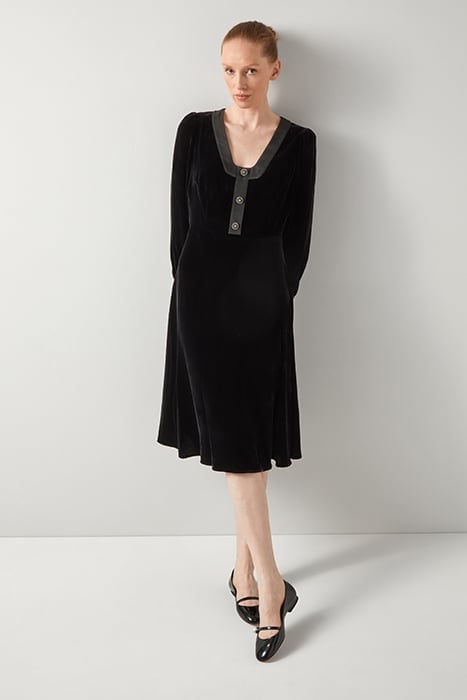 CORDELIA VELVET MIDI DRESS BLACK 1