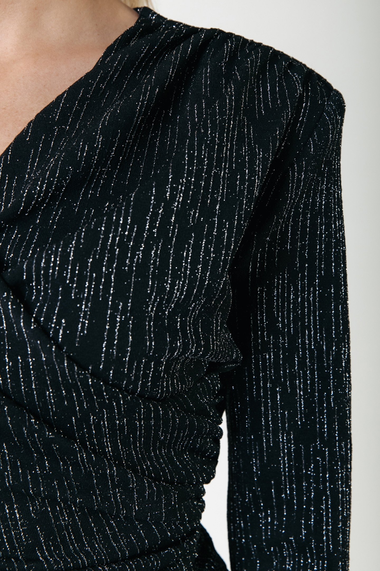 BRYSSA LUREX STRIPES PADDED DRESS LS METALLIC SILVER 4